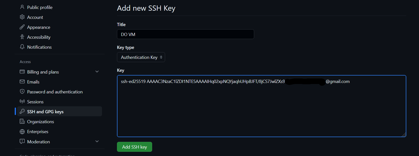 paste the public key content